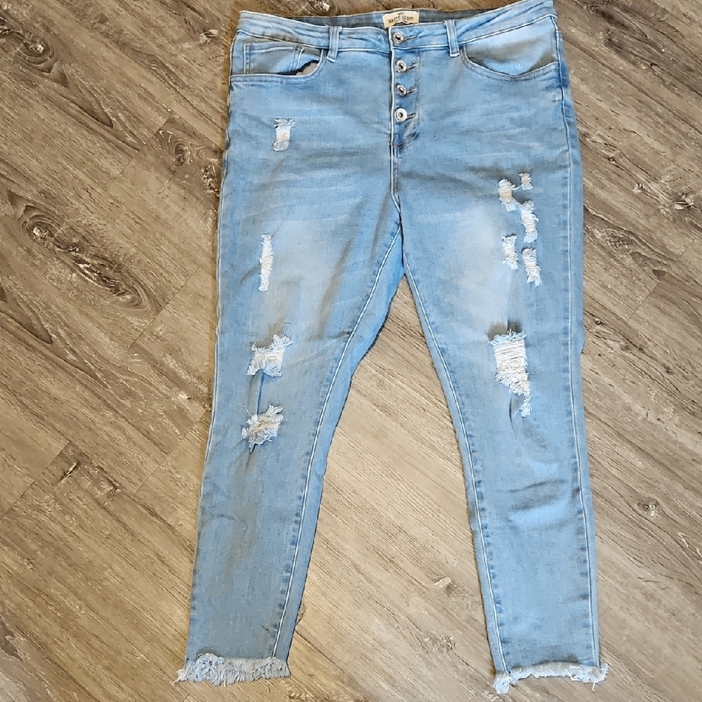 Blue Skinny Jeans with Distressed Details